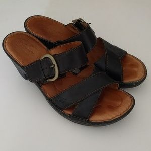 Born Black Wedge Sandals 9/40.5 Leather Great $69